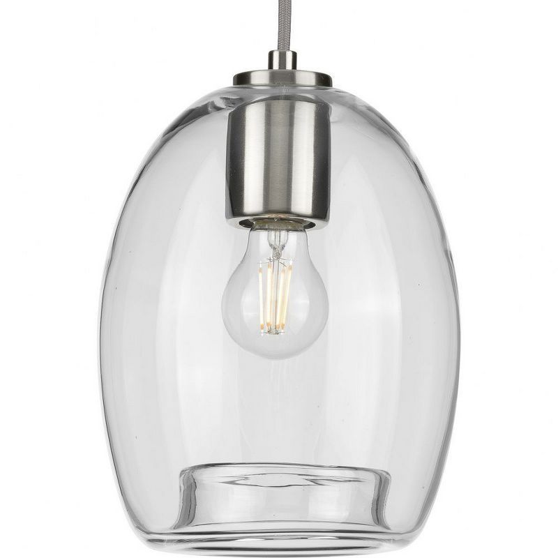 Caisson 7.88" Brushed Nickel Mini-Pendant with Clear Glass Shade