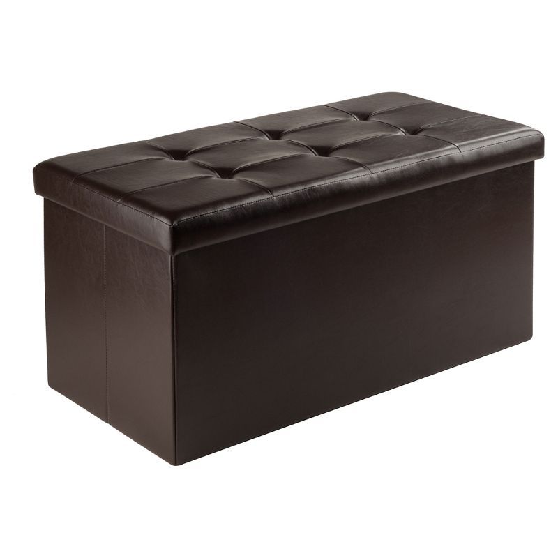 Espresso Faux Leather Foldable Storage Ottoman 29.9"