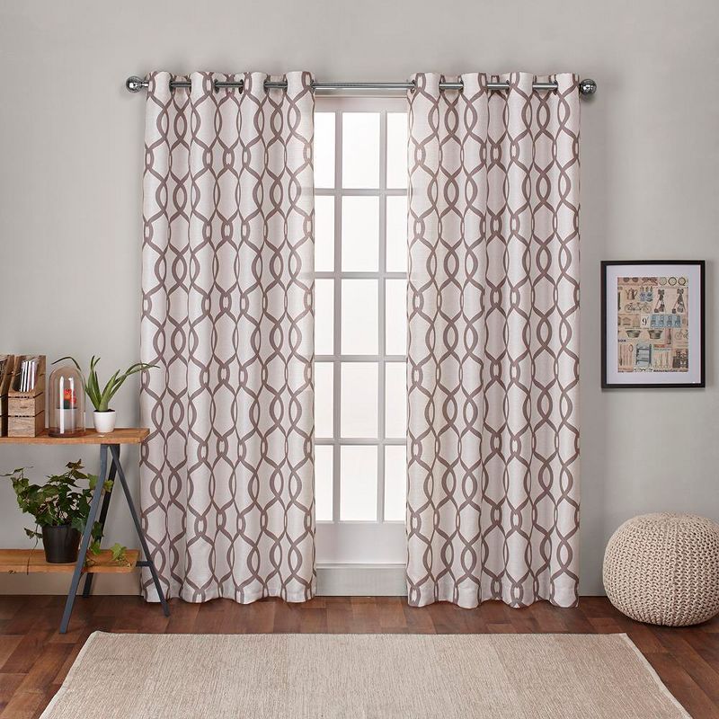 Tan and Mecca Orange Geometric Grommet Top Window Curtain Panel