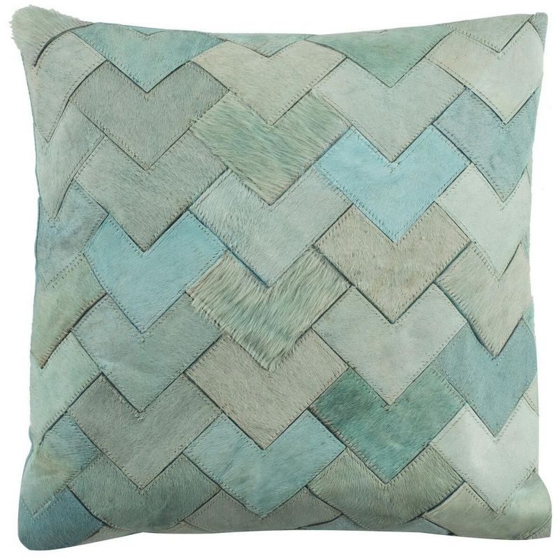 Teal and Gray Cowhide Chevron 20" Square Pillow