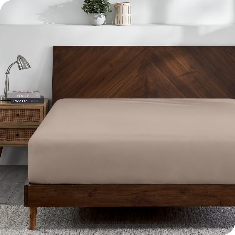 Queen Taupe Organic Cotton Jersey Deep Pocket Fitted Sheet