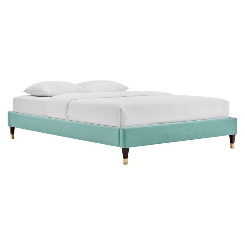 Harlow Glam Deco Aqua Performance Velvet Queen Bed Frame