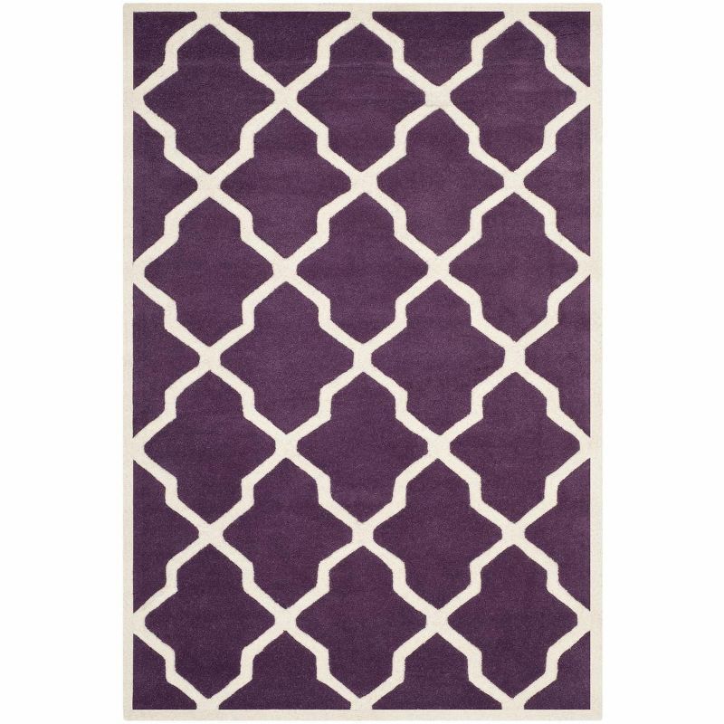 Purple and Ivory Hand-Tufted Wool Area Rug 3' x 5'