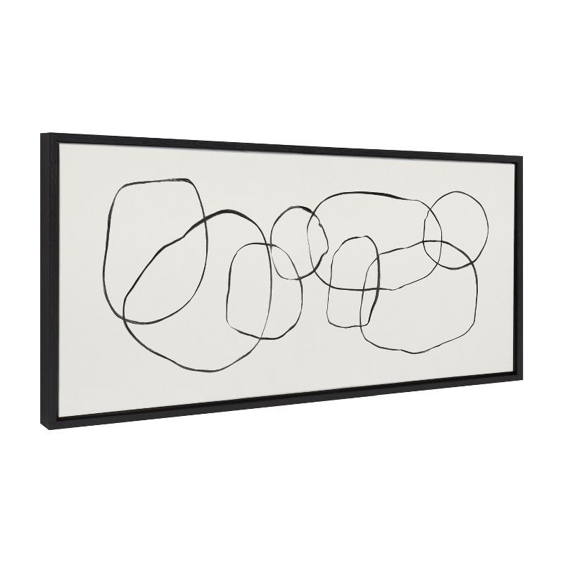 Dancing Circles Black and White Abstract Canvas Art, 18x40