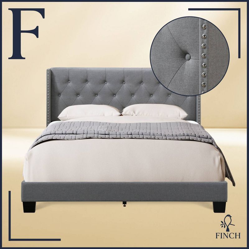 Gray Queen Linen Tufted Upholstered Bed with Wingback Headboard