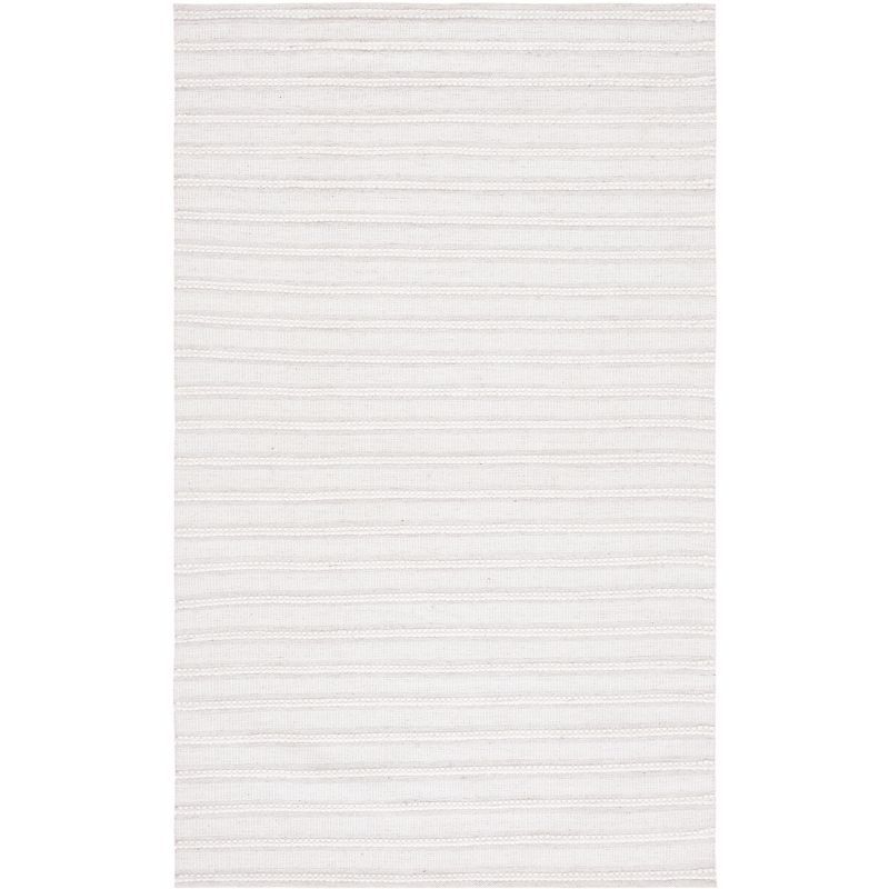 Handmade Light Grey and Ivory Synthetic Flat Woven Area Rug