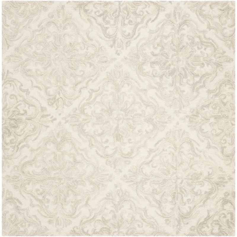 Ivory Floral Handmade Tufted Wool Square Rug - 8' x 8'