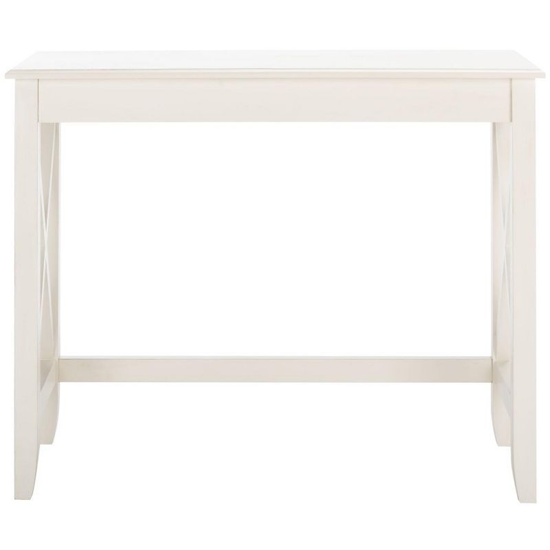 Distressed White Wood Desk with Drawer and X Accents