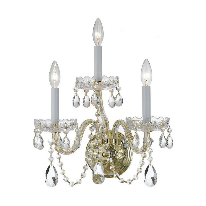 Polished Brass 3-Light Sconce with Clear Hand Cut Crystals