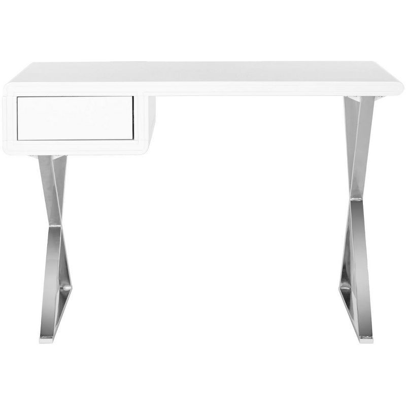 White and Silver Transitional Wood Home Office Desk with Drawer