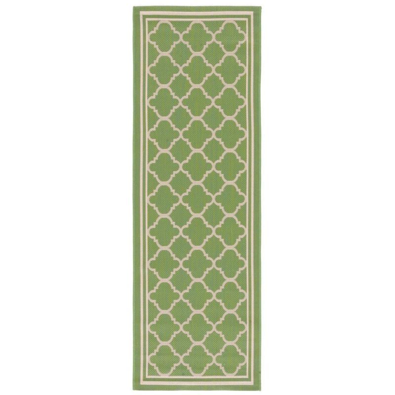 Green and Beige Geometric Indoor/Outdoor Runner Rug