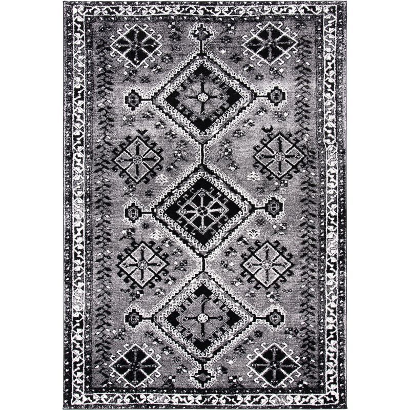 Vintage Black and Gray Hand-knotted Round Area Rug