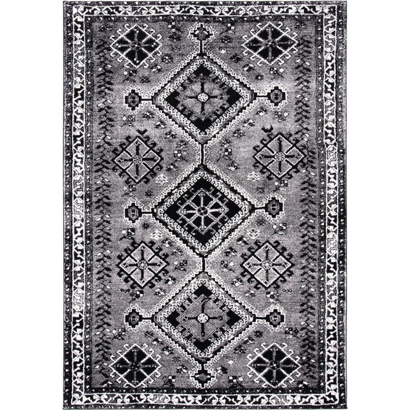 Round Black Synthetic Non-slip Stain-resistant Rug, 47"