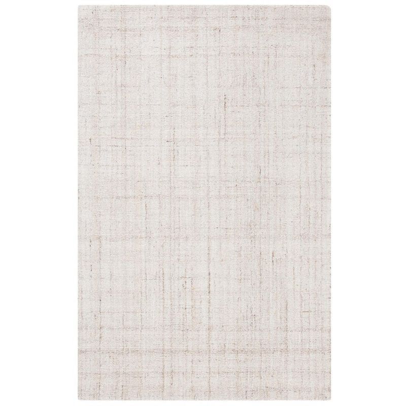 Ivory Beige Abstract Hand Tufted Wool Area Rug