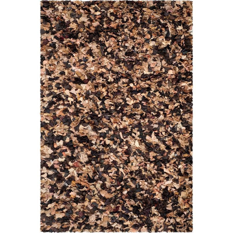 Rio Shag Brown and Multi 6' x 9' Handmade Synthetic Area Rug