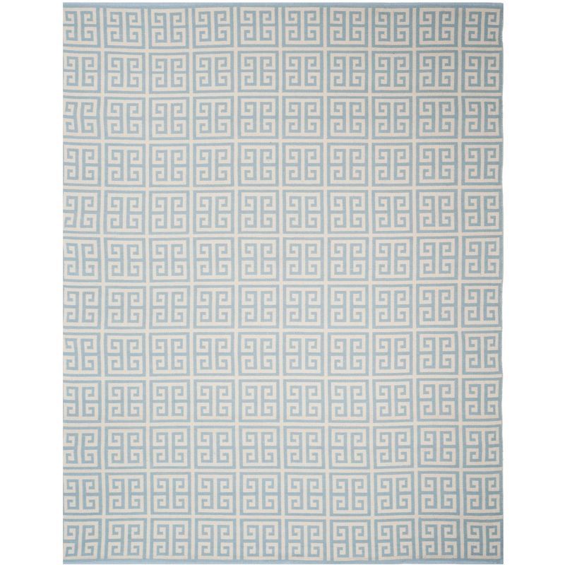 Light Blue and Ivory Cotton Flat Woven 8' x 10' Rug