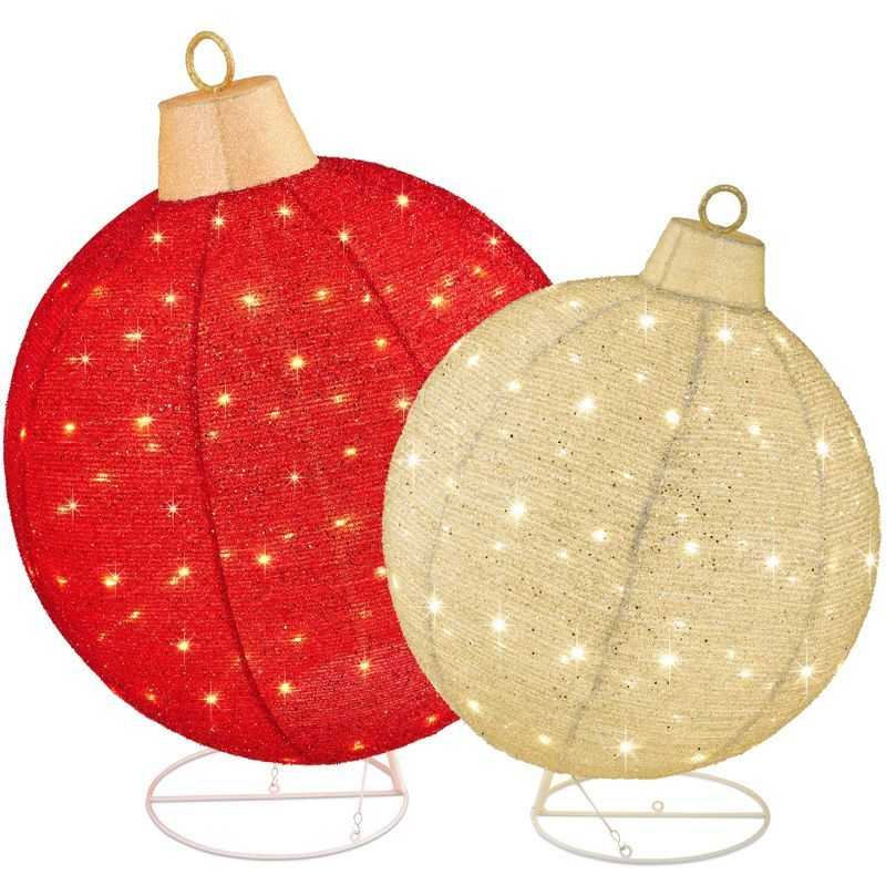 Set of 2 Red and White LED Lighted Christmas Ornaments