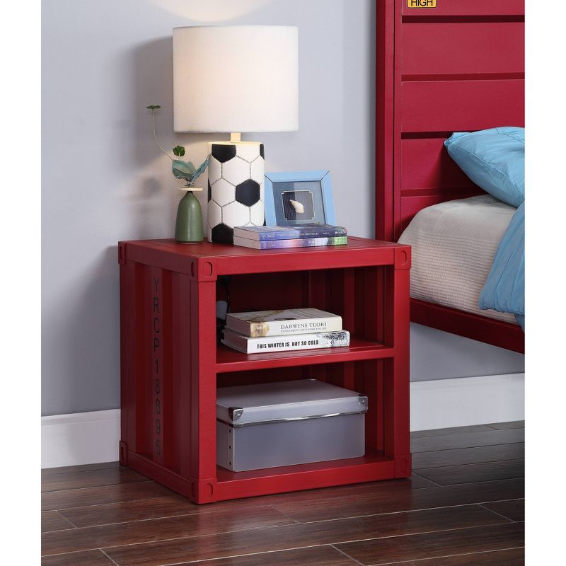 Cargo Container Red Metal Frame Nightstand 20" with Shelf