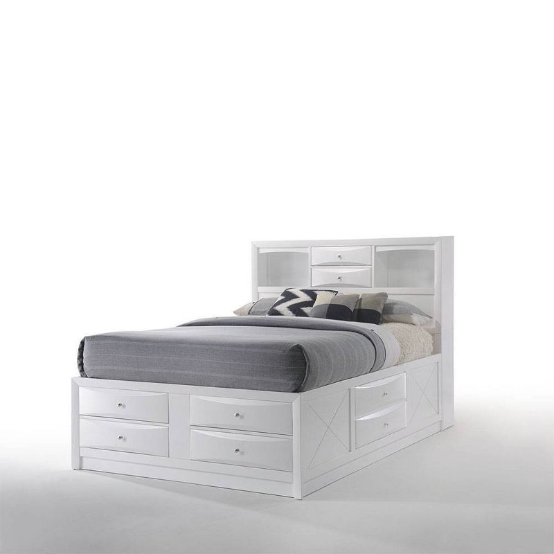 Transitional Queen Storage Bed with 8 Drawers in White Rubberwood