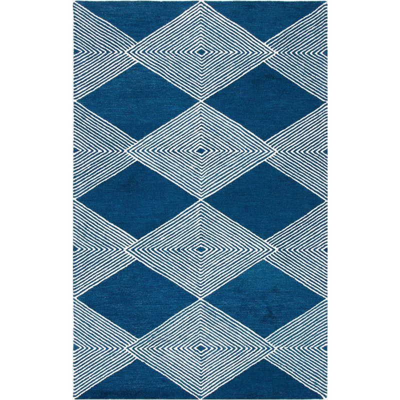 Ivory and Navy Diamond Pattern Hand-Tufted Wool Rug, 8' x 10'