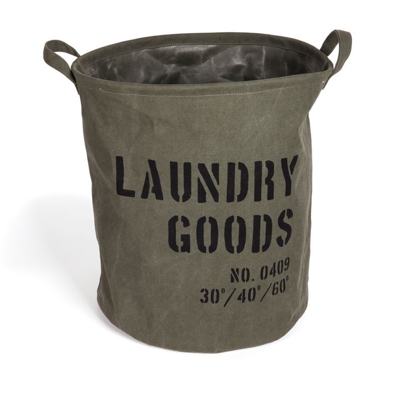 Olive Green Canvas Collapsible Laundry Hamper with Handles