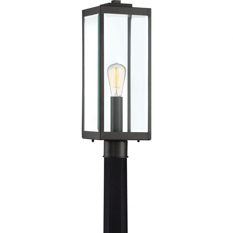 Earth Black Steel Outdoor Post Light with Clear Glass Panels