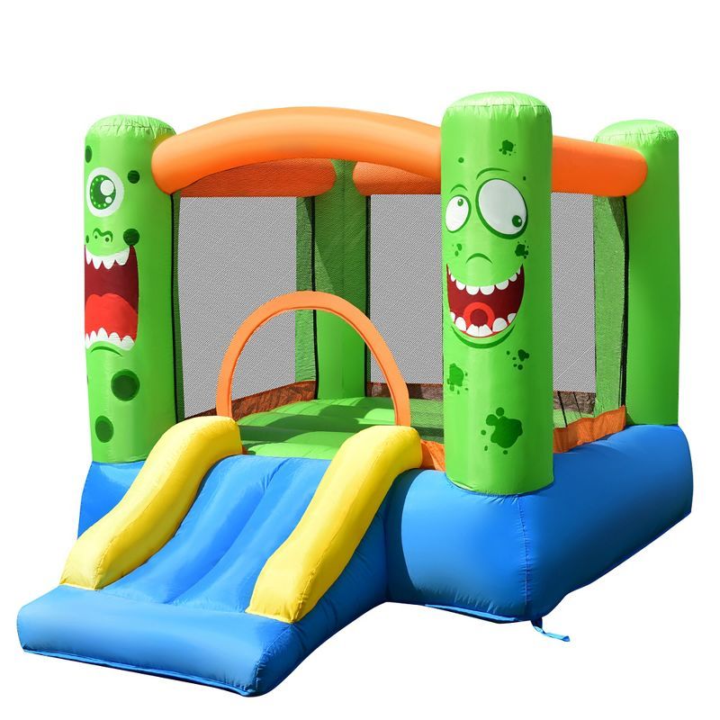 Colorful Inflatable Bounce House with Slide and Basketball Hoop