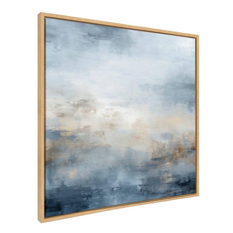 Tonal Blue Abstract Canvas Wall Art with Natural Frame