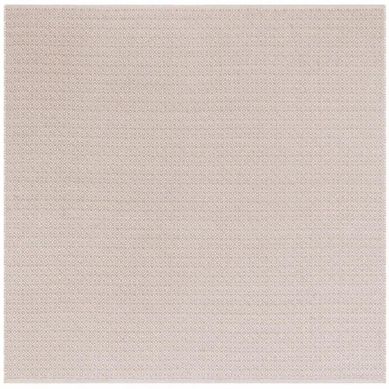 Coastal Charm Ivory and Beige Handwoven Wool-Cotton 6' Square Rug