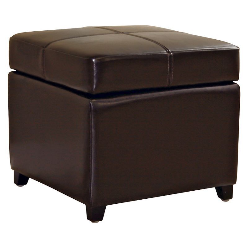 Pandora 18'' Dark Brown Full Leather Storage Cube Ottoman