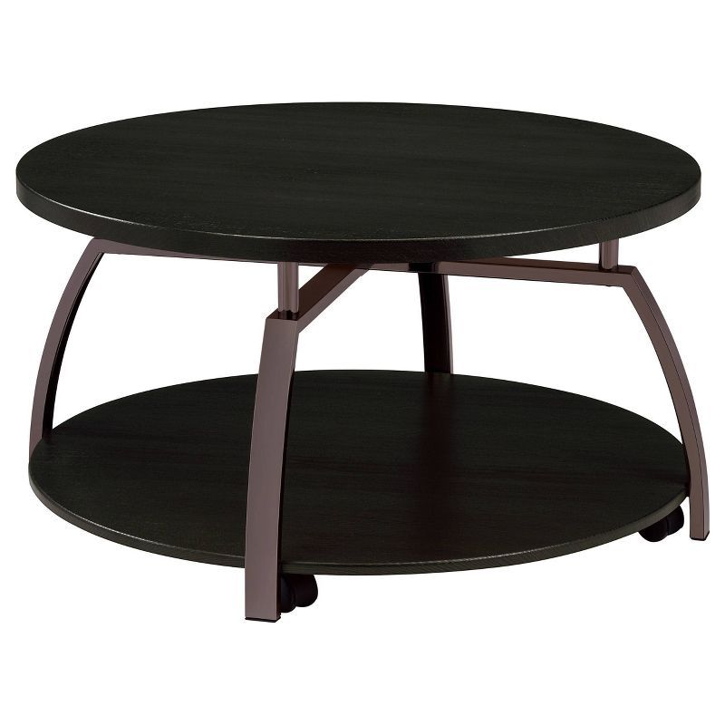 Dacre Round Black Wood and Metal Coffee Table with Shelf