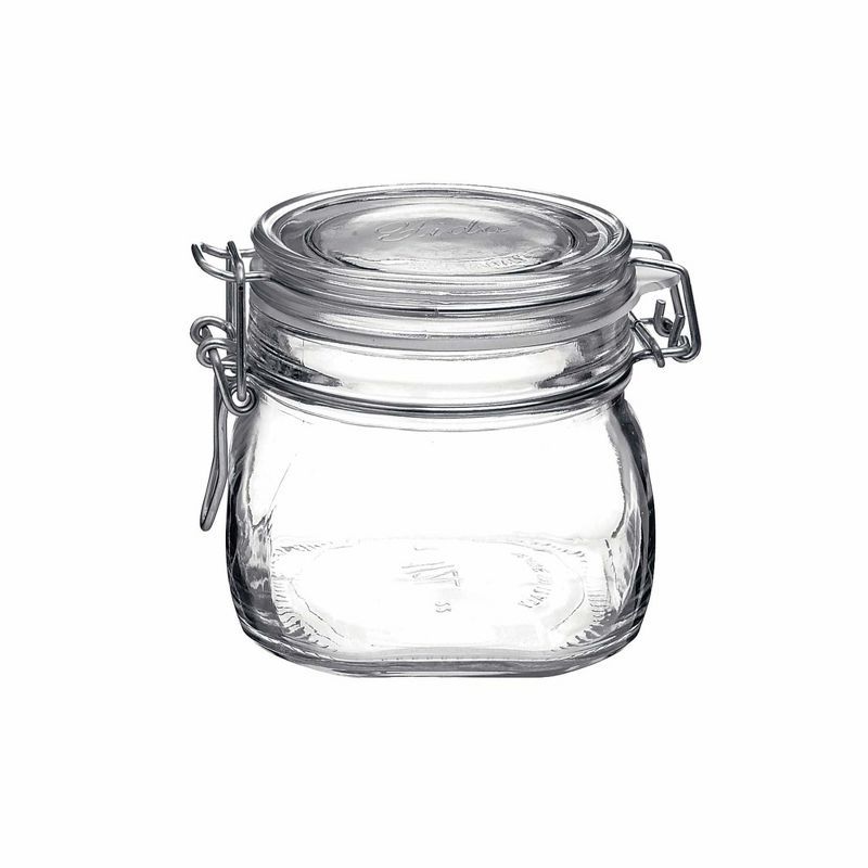 Clear Glass Airtight Storage Jar with Hinged Lid, 17.5 oz