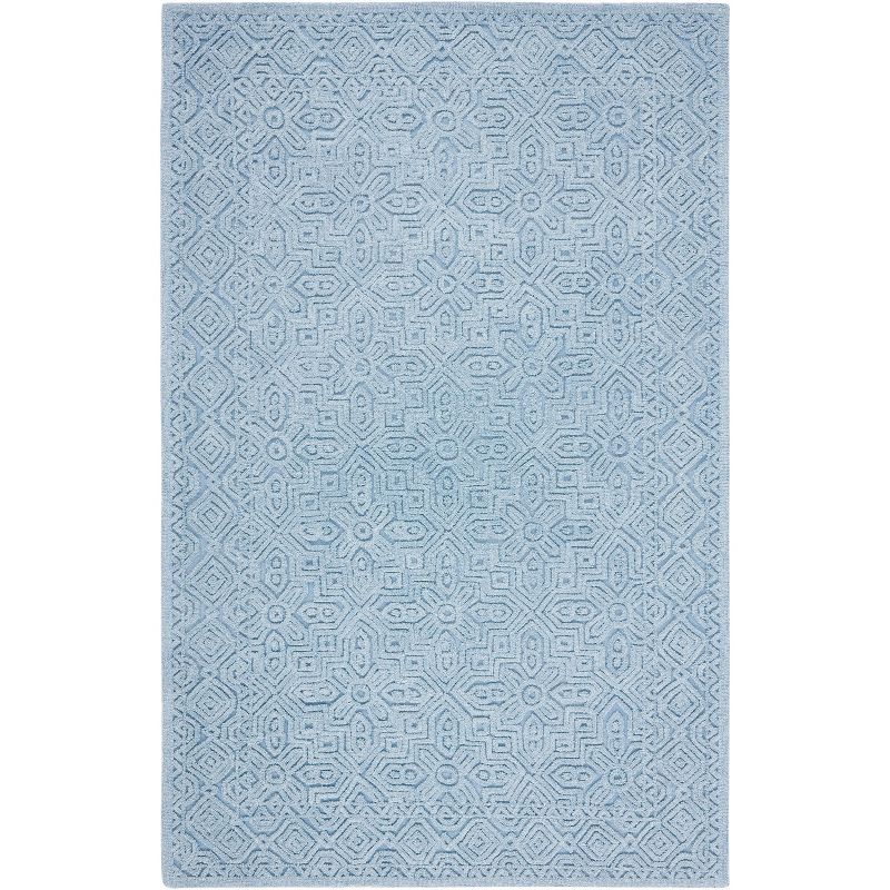 Blue Geometric Hand-Tufted Wool Area Rug 5' x 8'