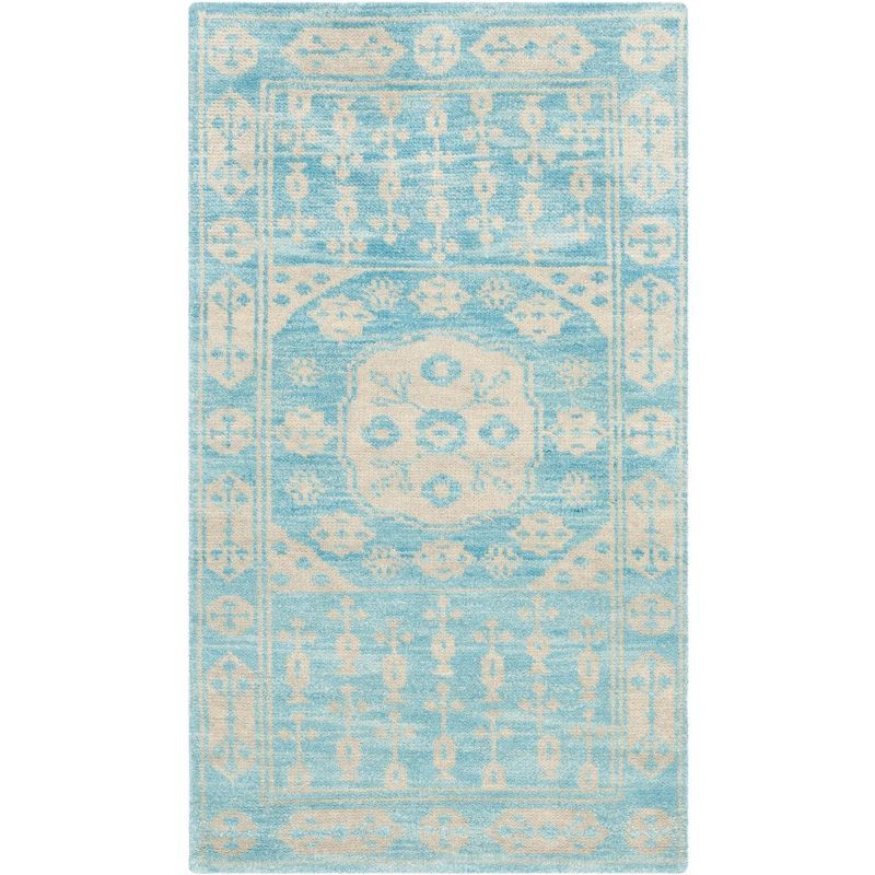 Turquoise Tribal Chic Wool 3' x 5' Hand-Knotted Rug