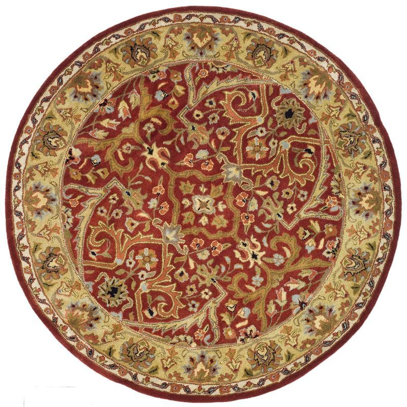 Elegant Heritage 6' Round Red and Gold Hand-Tufted Wool Rug