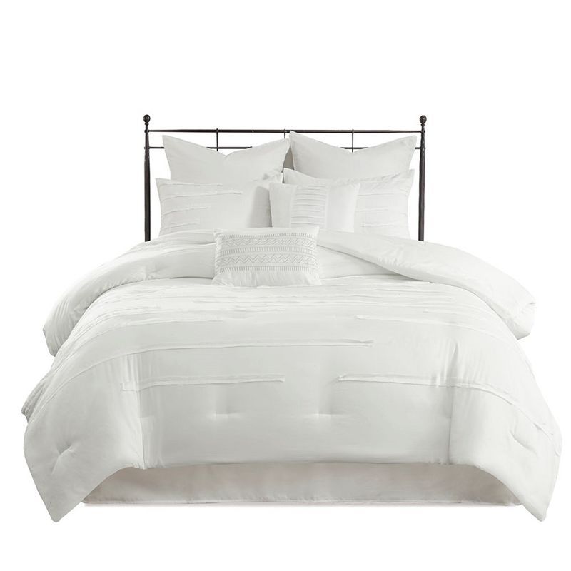 King White Microfiber 8-Piece Comforter Set with Gathered Embellishment