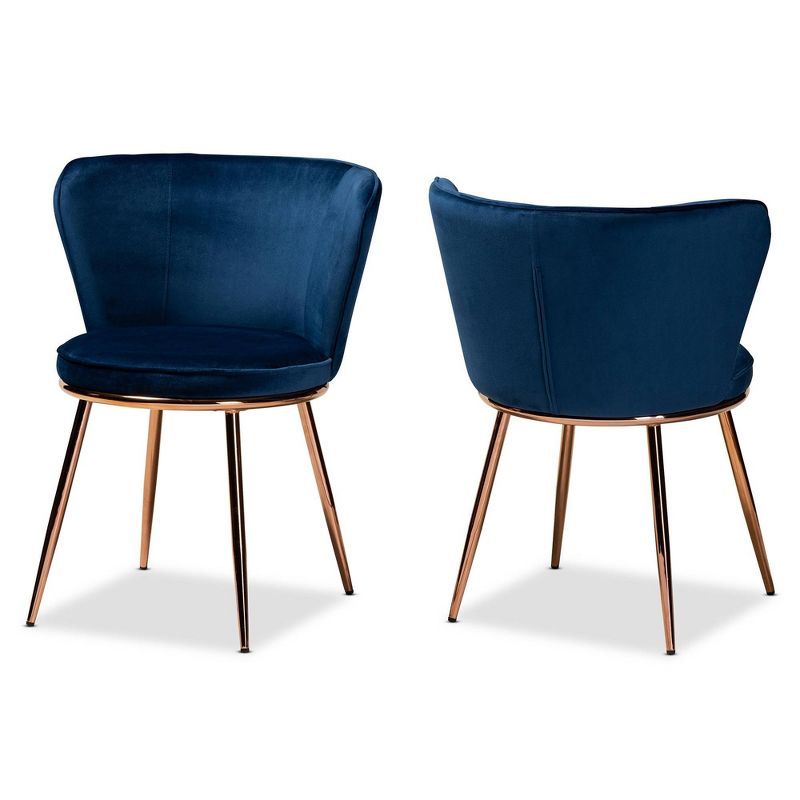 Navy Blue Velvet and Rose Gold Dining Chairs