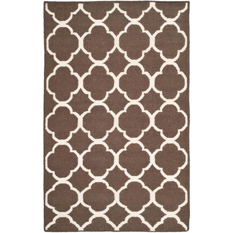 Navy and Ivory Geometric Wool Flat Weave Rug, 5' x 7'