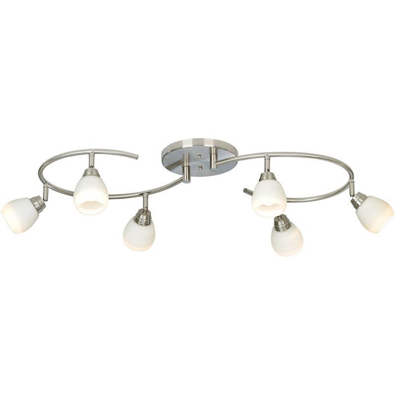 Brushed Nickel 6-Light LED Ceiling Track Fixture with White Glass Shades