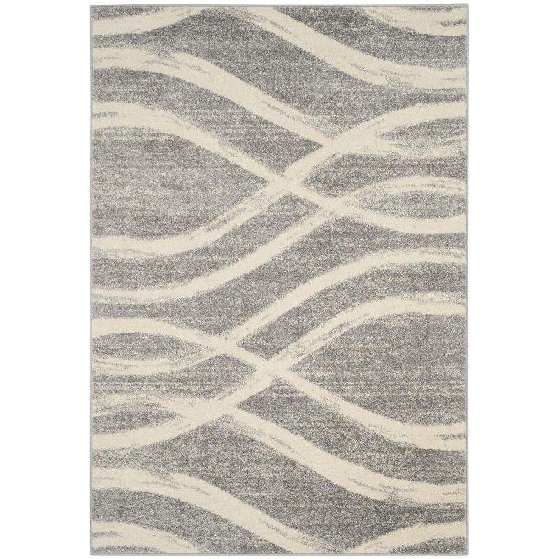Chic Grey/Cream Synthetic 6' x 9' Easy-Care Rectangular Rug
