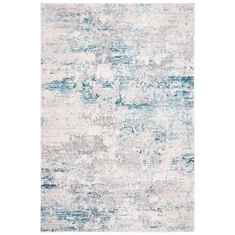 Cream and Turquoise Abstract Wool and Synthetic Area Rug, 3' x 5'