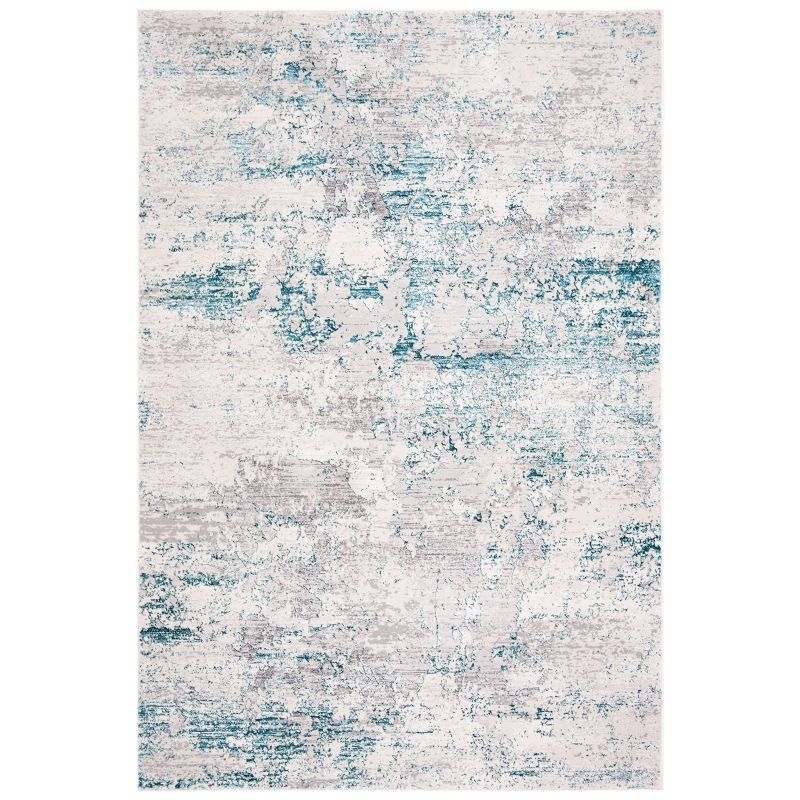 Cream and Turquoise Abstract Rectangular Area Rug 5'3" x 7'6"