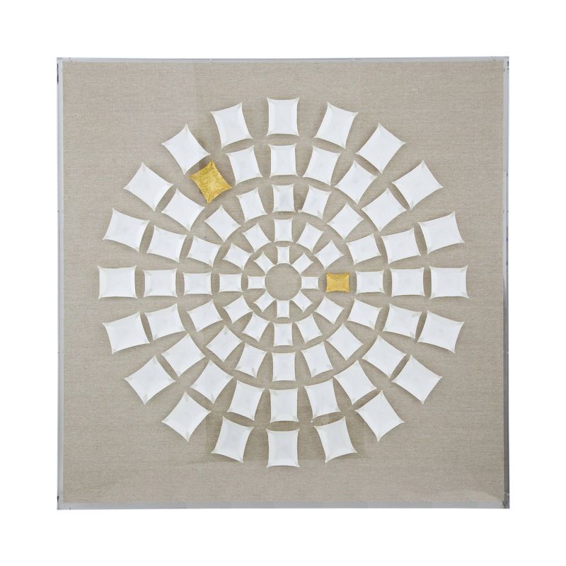 35" Square White and Gold Abstract Mandala Wall Art