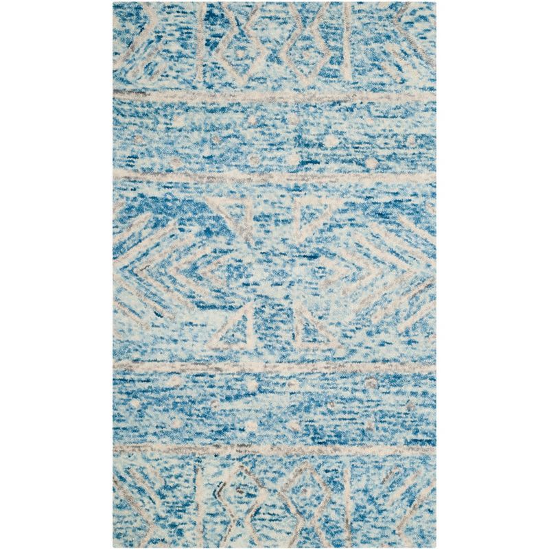 Blue Ivory Hand-Tufted Wool Rectangular Rug 3' x 5'