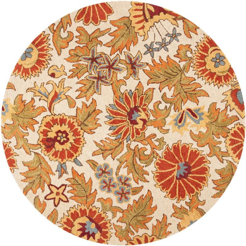 Ivory Garden Floral Hand-Knotted Wool Round Rug, 6'