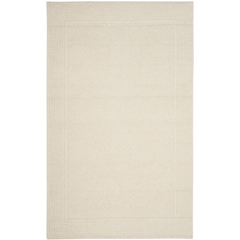 Ivory Hand-Knotted Wool Rectangular 6' x 9' Area Rug