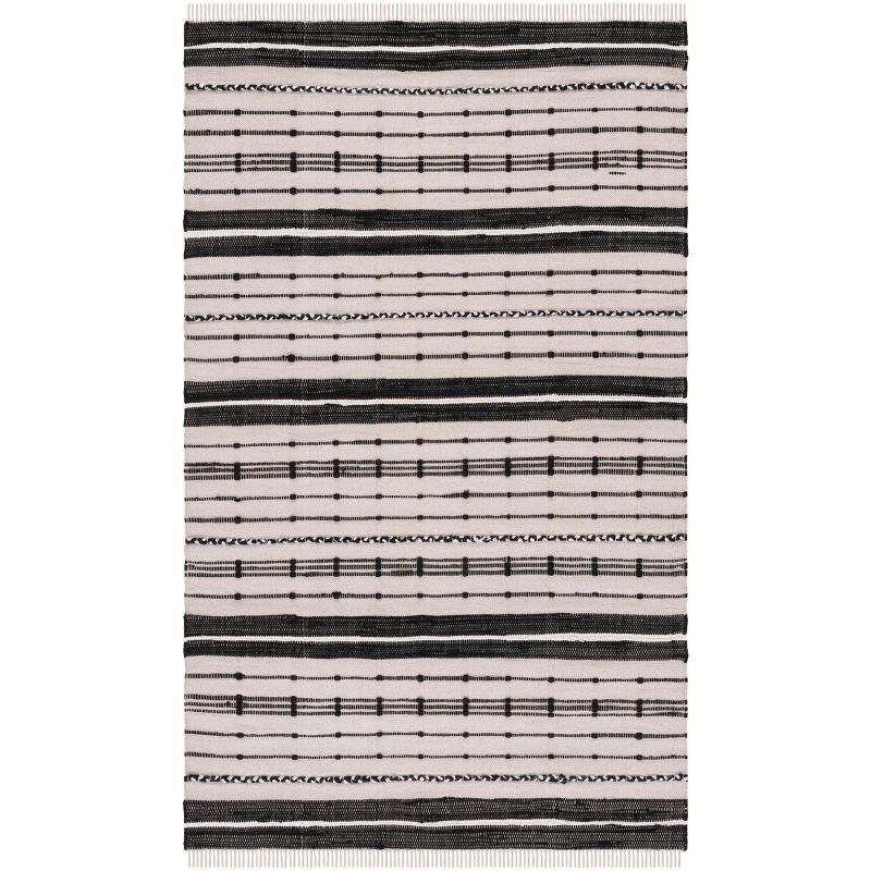 Black and Beige Striped Wool Cotton 3' x 5' Rug