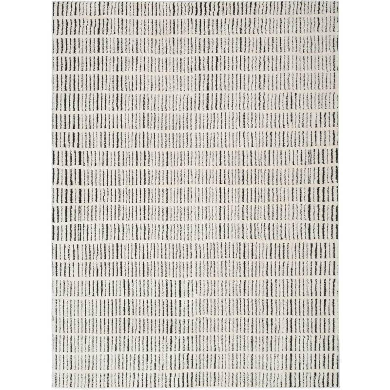 Ivory Black Geometric Rectangular Synthetic Area Rug 8' x 10'