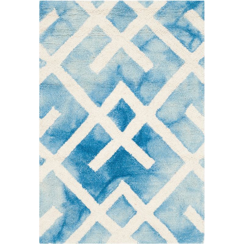 Blue and Ivory Hand-Tufted Wool Area Rug, 2' x 3'