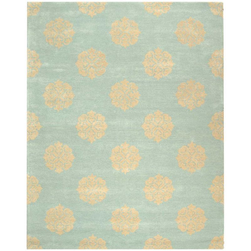 Turquoise and Beige Hand-Tufted Wool and Viscose Area Rug